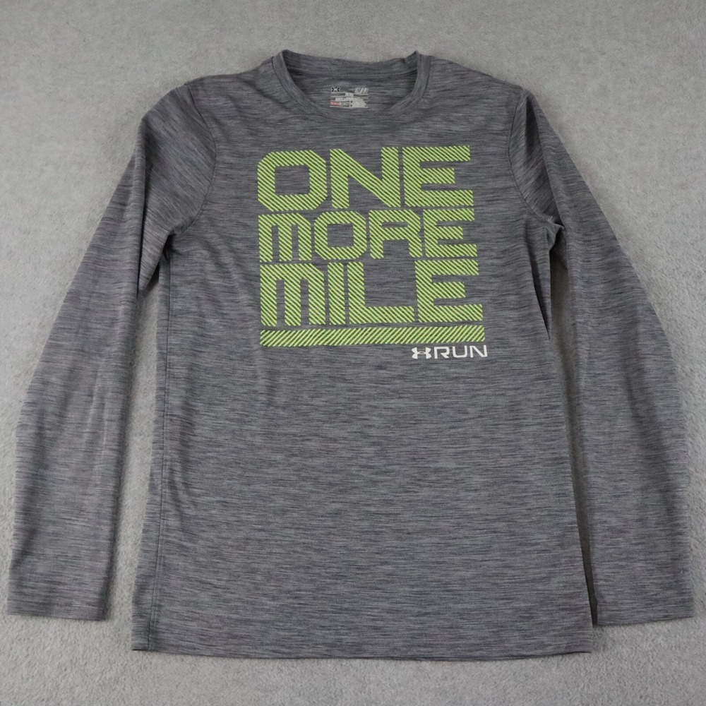 Under Armour Run Shirt Mens Small HeatGear Fitted Activewear‎ Gray Long Sleeve